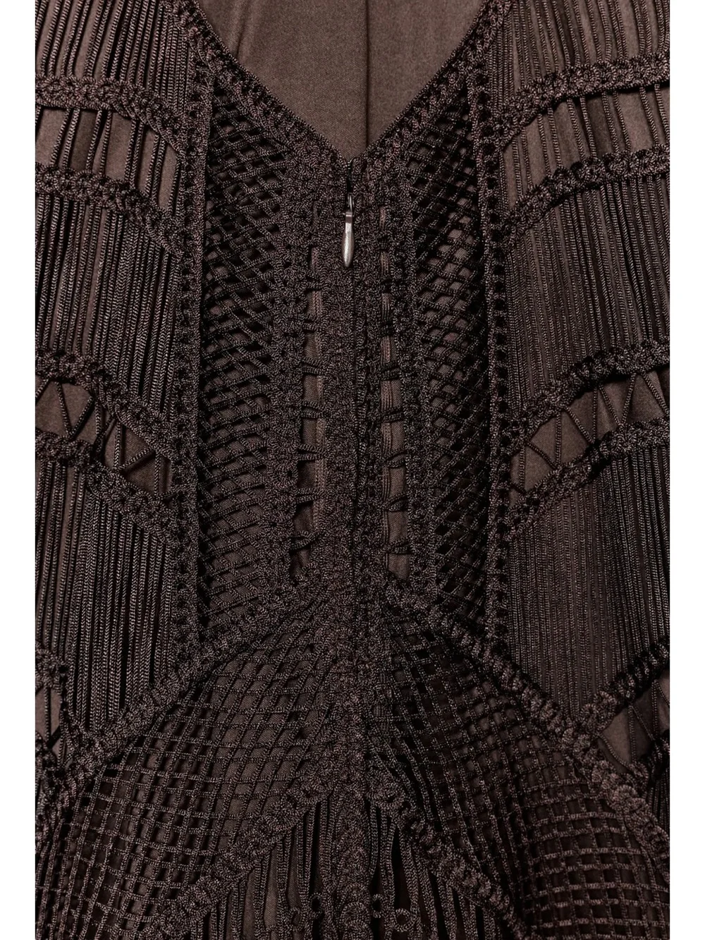 Zara NWT formal wedding guest dress crochet texture brown Fringe Maxi Dress - Picture 2 of 12